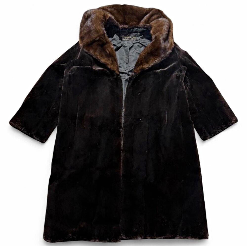 Flemington Furs Women’s L Brown Long Overcoat 3/4 Sleeve Hook & Eye Lined